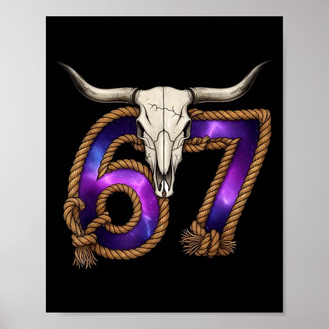 Six Seven 67 Meme Funny Western Cowboy Bull Skull  Poster (Framsidan)