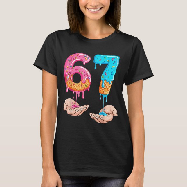 Six Seven 67 Meme Glass Strömmar Rolig  T Shirt (Framsida)