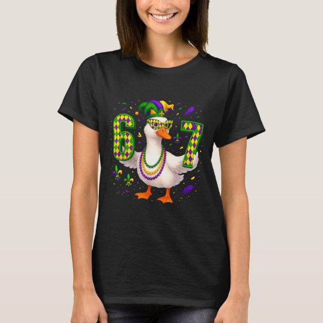 Six Seven 67 Meme Goose With Jester Hat &amp; Bead T Shirt (Framsida)