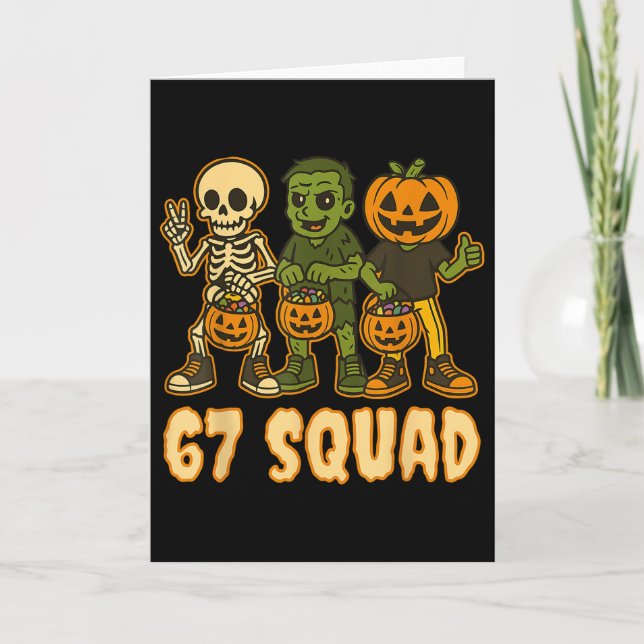 Six Seven 67 Squad Skeleton Pumpkin Halloween Boys Kort (Framsida)