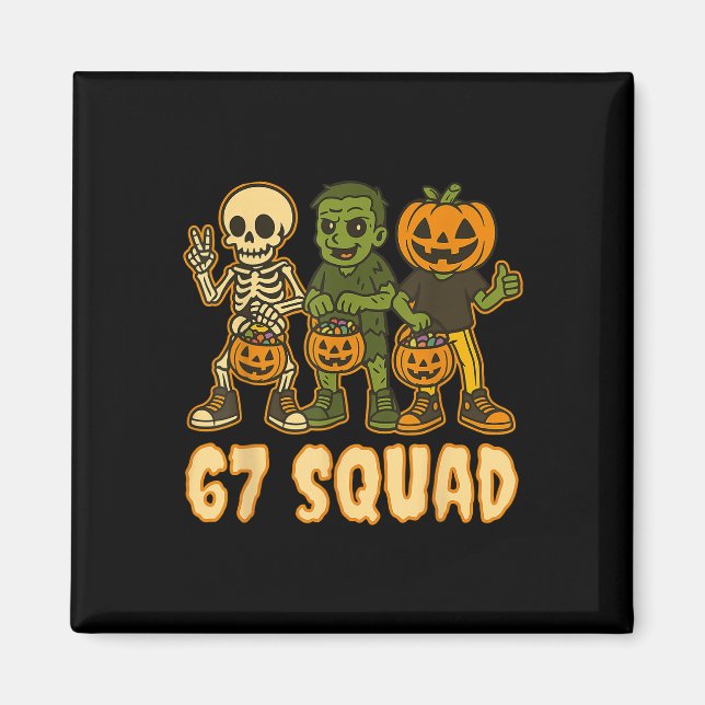Six Seven 67 Squad Skeleton Pumpkin Halloween Boys Magnet (Framsidan)