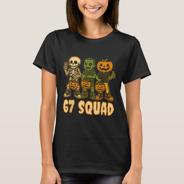 Six Seven 67 Squad Skeleton Pumpkin Halloween Boys T Shirt (Framsida)