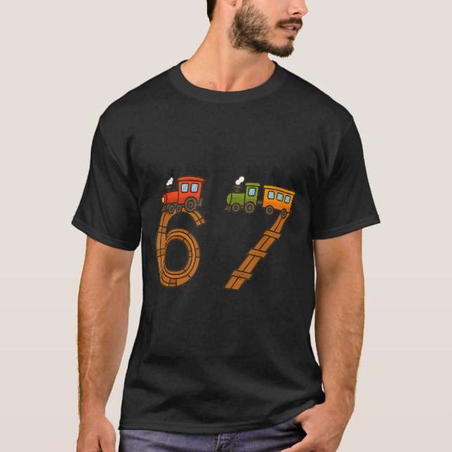 Six Seven 67 Train Tracks Trains Numbers 6 And 7 V T Shirt (Framsida)
