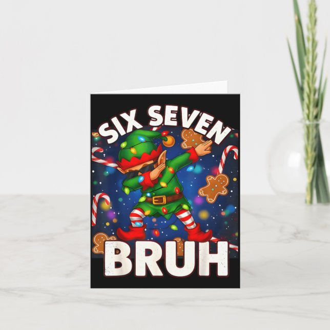 Six Seven 6 7 Funny Bruh Christmas Dabbing Elf Mat Kort (Framsida)
