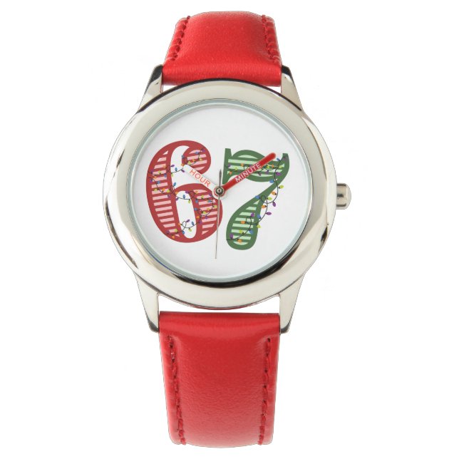 Six Seven 6 7 Green & Red Christmas Holiday Armbandsur (Framsida)