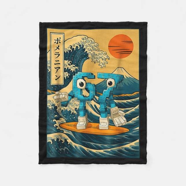 Six Seven 6-7 Japanese Great Wave Off Kanagawa 67  Fleecefilt (Framsidan)
