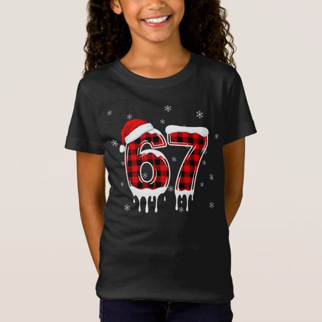 Six Seven 6 7 Meme Checkered Design with Santa Hat T Shirt (Framsida)