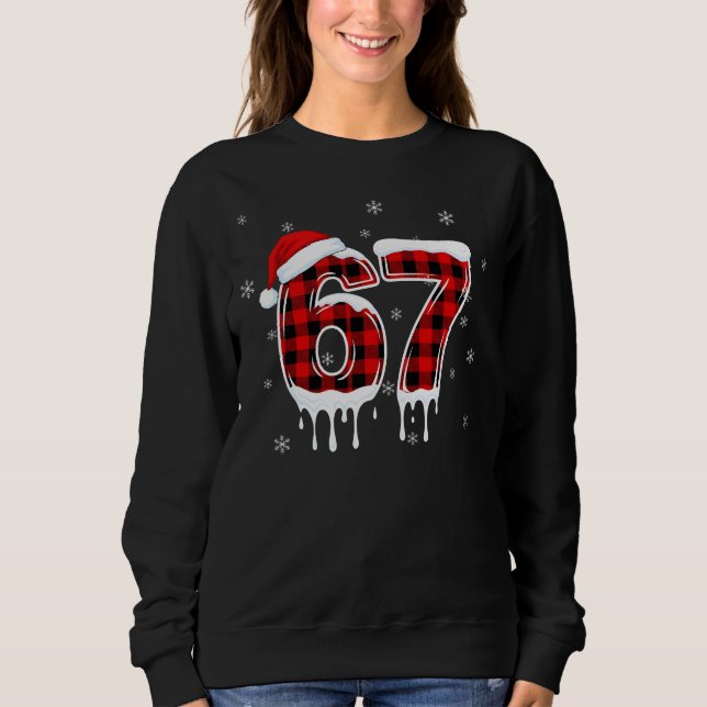 Six Seven 6 7 Meme Checkered Design with Santa Hat T Shirt (Framsida)