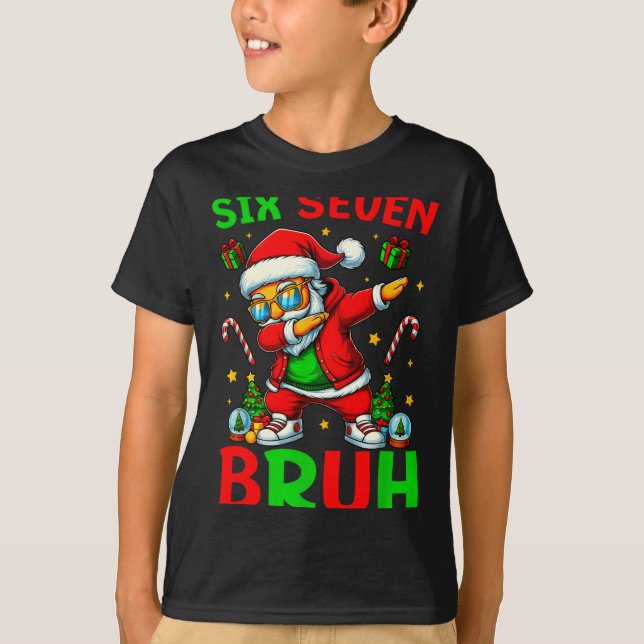 Six Seven 6 7 Meme Dabbing Santa Merry Christmas B T Shirt (Framsida)