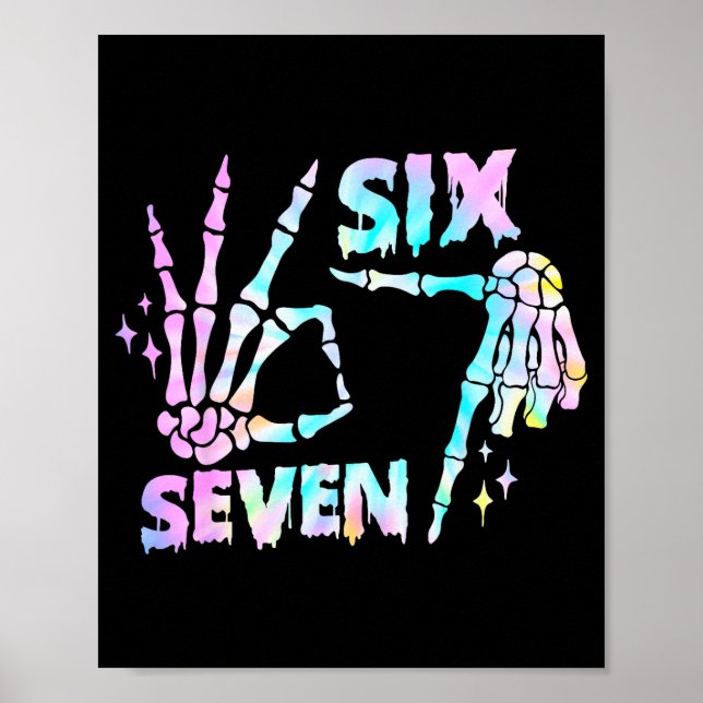 Six Seven 6 7 Meme Funny Skeleton Hands Sign Let's Poster (Framsidan)