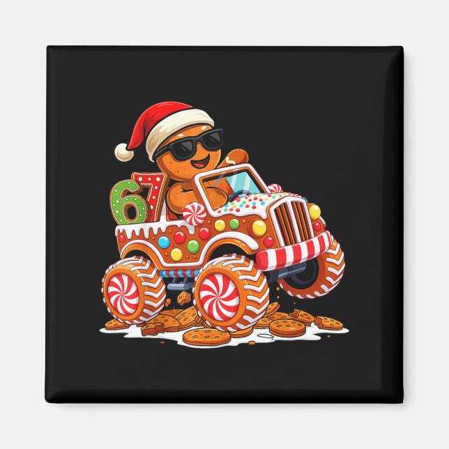 Six Seven 6 7 Monster Truck Gingerbread Man Christ Magnet (Framsidan)