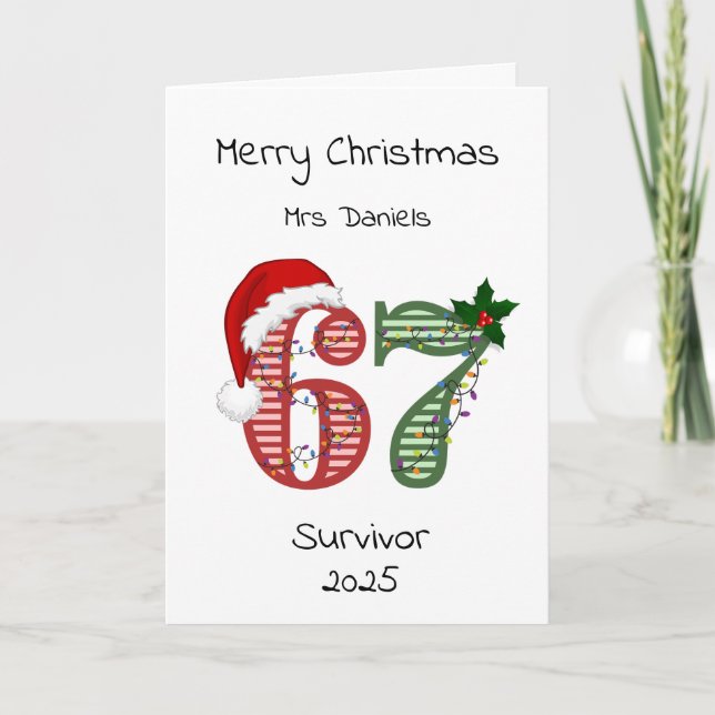 Six Seven 6 7 Survivor Funny Christmas Holiday Kort (Framsida)