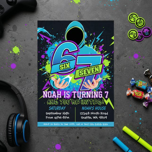 Six Seven Birthday Invitation, 7th Birthday Inbjudningar (Skapare uppladdad)