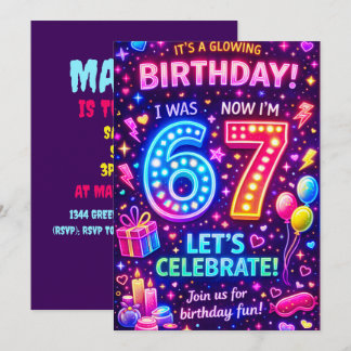 Six Seven Birthday Invitation | I was 6 now I'm 7  Inbjudningar