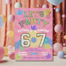 Six Seven Birthday Party Retro Preppy Hippie Inbjudningar