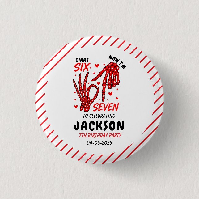 Six Seven Birthday Skeleton Hands Party Knapp (Framsida)