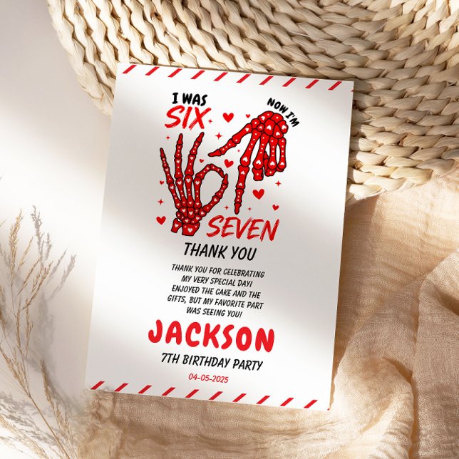 Six Seven Birthday Skeleton Hands Party Tack Kort (Six Seven Birthday Skeleton Hands Party Thank You Card
)