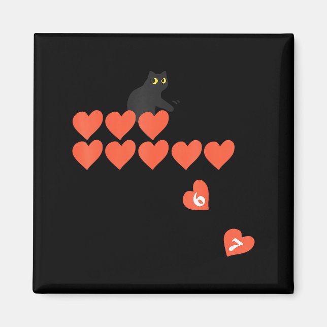 Six Seven Black Cat Knocking Off Hearts Funny 67 V Magnet (Framsidan)