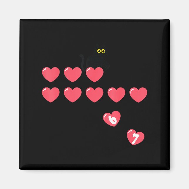 Six Seven Black Cat Knocking Off Hearts Funny 67 V Magnet (Framsidan)