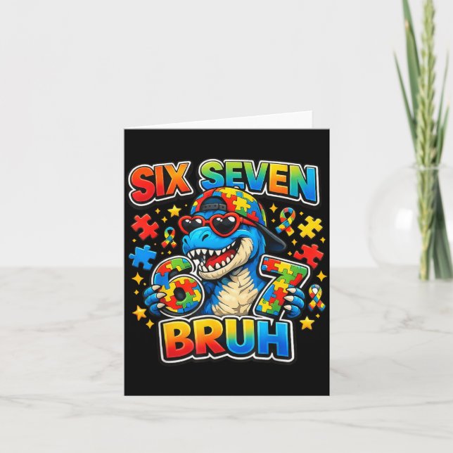 Six Seven Bruh 67 Autism Acceptans Dinosaur Pojkar Kort (Framsida)