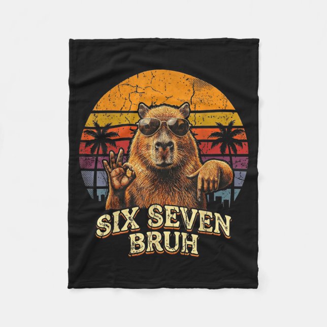 Six Seven Bruh 67 Capybara 6 7 Funny Meme Animal 6 Fleecefilt (Framsidan)