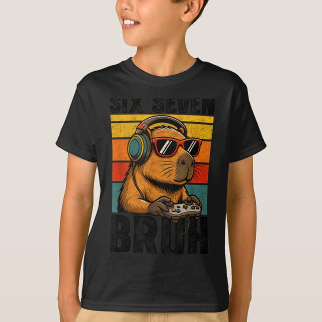 Six Seven Bruh 67 Meme Capybara Funny Video Games  T Shirt (Framsida)