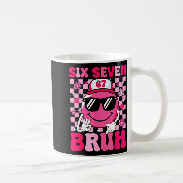 Six Seven Bruh 67 Meme Smile Face Valentines Boys  Kaffemugg (Höger)