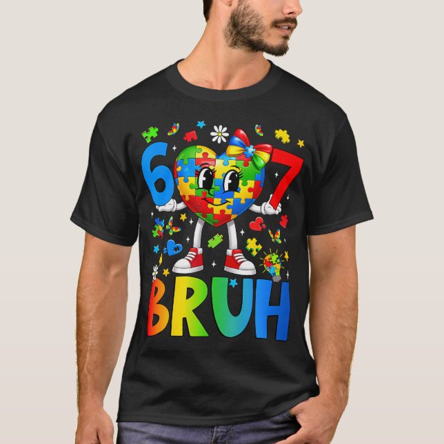 Six Seven Bruh 6 7 Puzzle Heart 67 Autism T Shirt (Framsida)