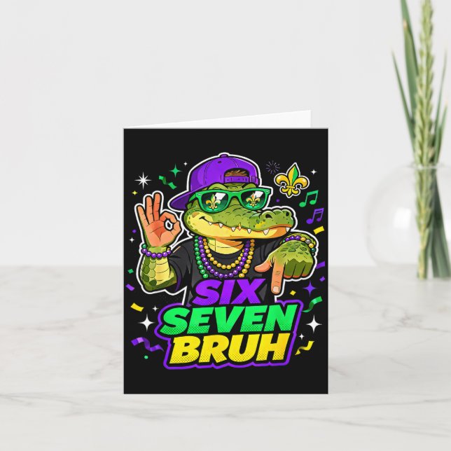 Six Seven Bruh Alligator Mardi Gras 67 Meme Quote  Kort (Framsida)