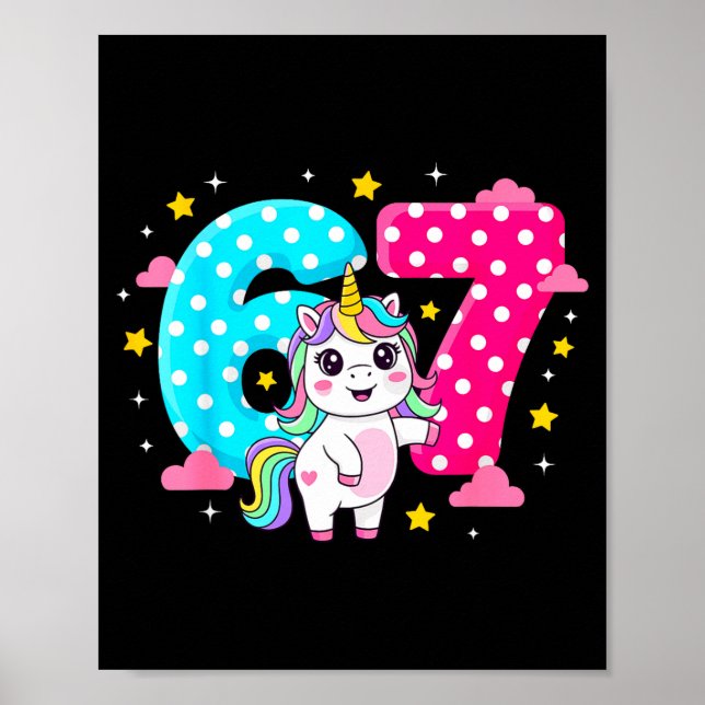 Six Seven Bruh Dabbing Unicorn 6 7 Meme 7th Birthd Poster (Framsidan)