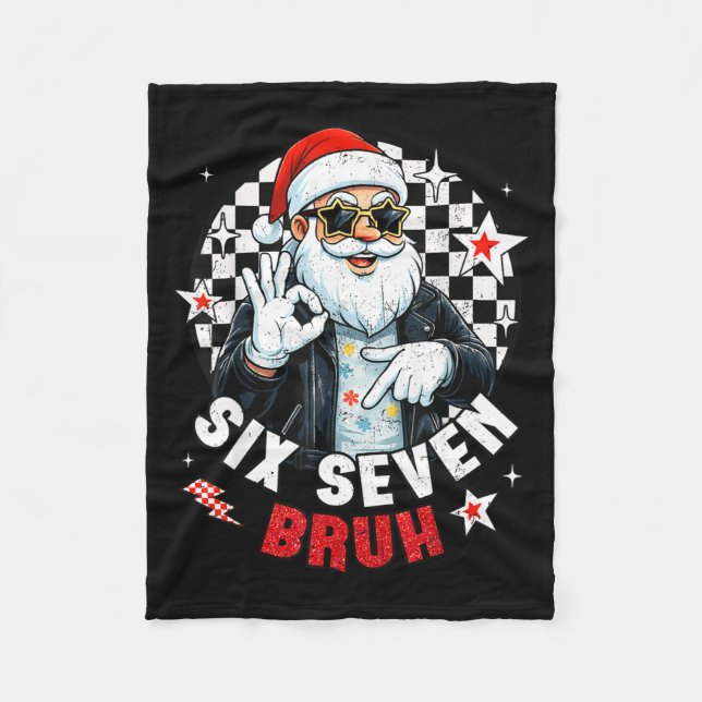 Six Seven Bruh Funny Checkered Cool Santa Claus Ro Fleecefilt (Framsidan)