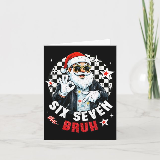 Six Seven Bruh Funny Checkered Cool Santa Claus Ro Kort (Framsida)