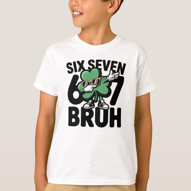 Six Seven Bruh Funny Shamrock Dabbing St Patricks T Shirt (Framsida)