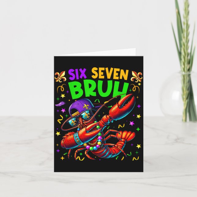 Six Seven Bruh Mardi Gras Dabbing Crawfish Men Wom Kort (Framsida)