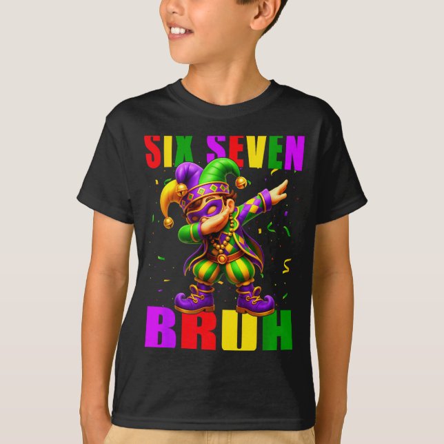 Six Seven Bruh Mardi Gras Jester Dab 6 7 Meme Fat  T Shirt (Framsida)