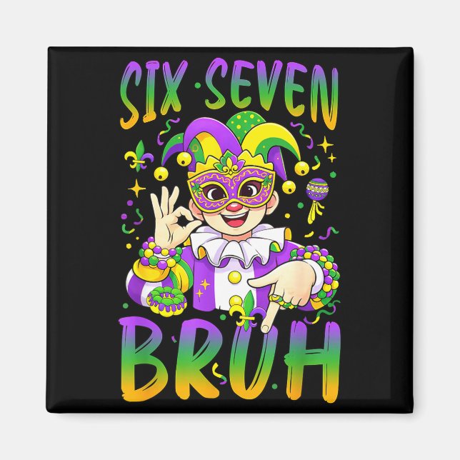 Six Seven Bruh Mardi Gras Leprechaun Jester Hatt F Magnet (Framsidan)