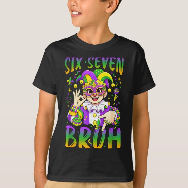Six Seven Bruh Mardi Gras Leprechaun Jester Hatt F T Shirt (Framsida)