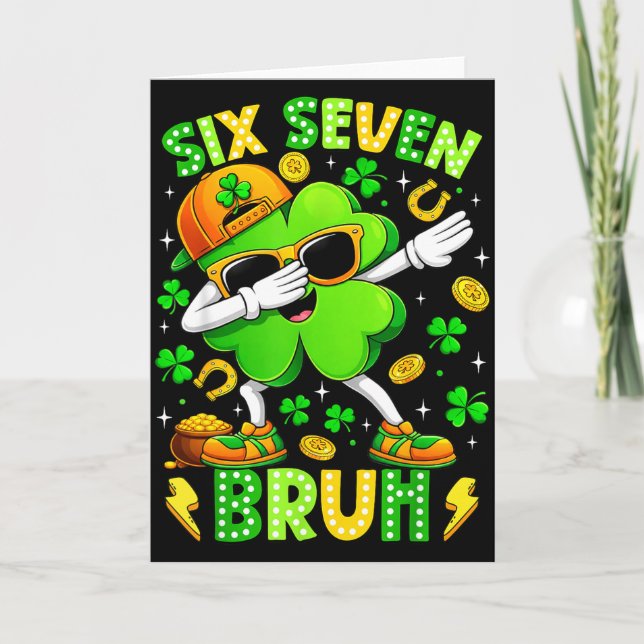 Six Seven Bruh Meme 67 Dabbing Shamrock St Patrick Kort (Framsida)