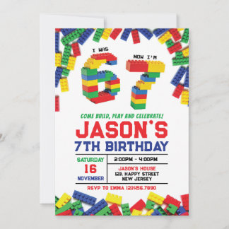 Six Seven Building Blocks Birthday Invitation Inbjudningar