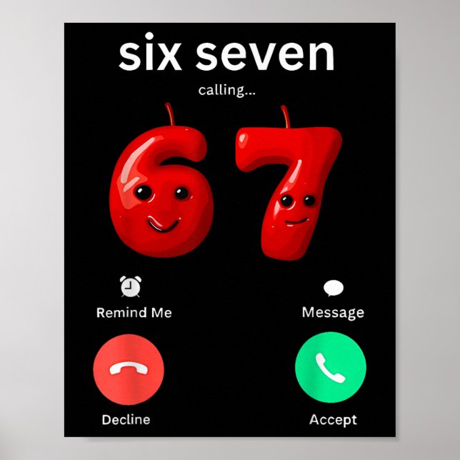 Six Seven Calling Meme Minimalist Trendig Telefon  Poster (Framsidan)