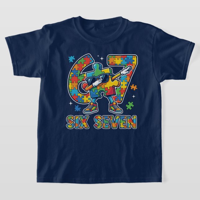 Six Seven Dabbing Autism Awareness T Shirt (Laydown)