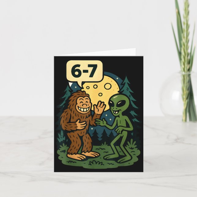 Six Seven Funny Bigfoot And Alien 67 Viral Meme Sa Kort (Framsida)