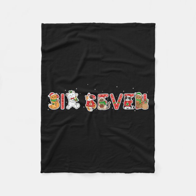 Six Seven Funny Christmas Cats Ugly Sweater 67 Mem Fleecefilt (Framsidan)