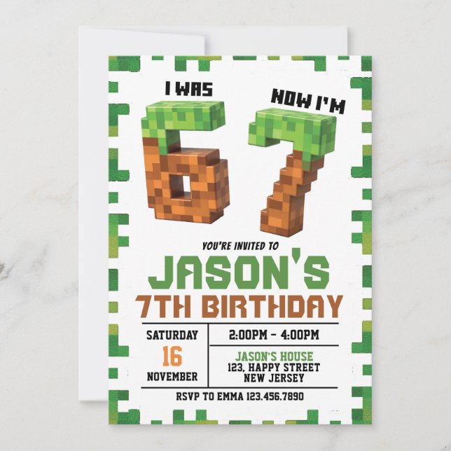 Six Seven Game Birthday Invitation. game Invite Inbjudningar (Framsida)