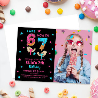 Six Seven Girl Birthday Photo Inbjudningar