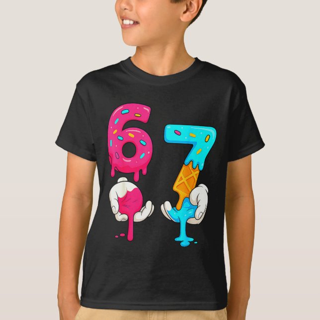 Six Seven Ice Cream Drip Meme 67 Funny Gen Alpha S T Shirt (Framsida)