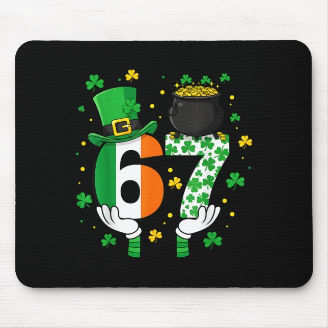 Six Seven Meme 67 St Patricks Day Shamrocks Män Kv Musmatta (Framsidan)