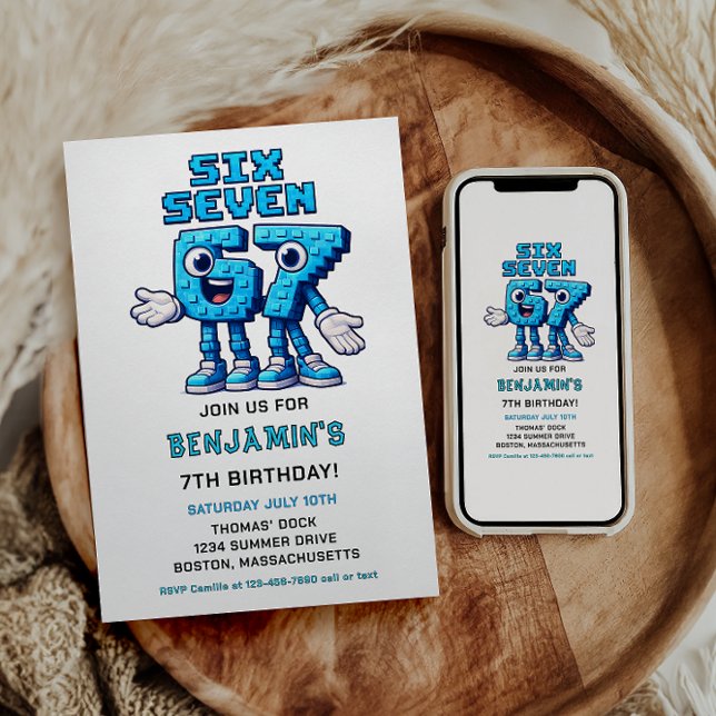 Six Seven Meme 7th Birthday Party | Funny Trendy  Inbjudningar (Six Seven Meme 7th Birthday Party | Funny Trendy Invitation
)