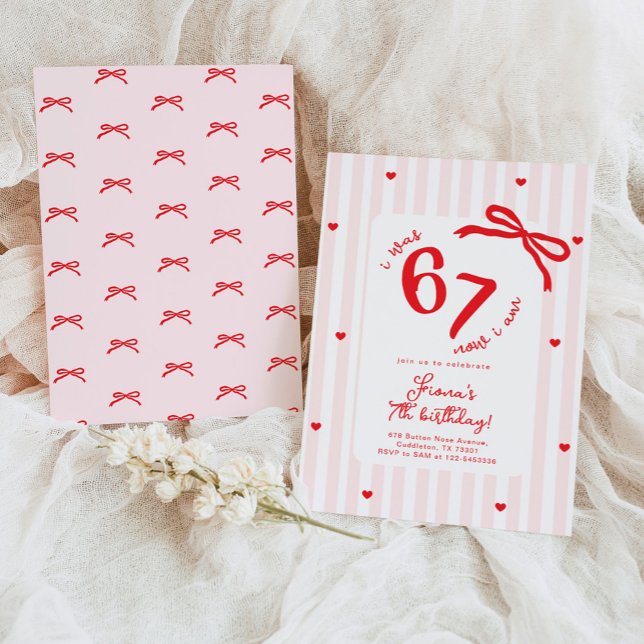 Six Seven Meme 7th Kids Birthday Handdrawn bow Inbjudningar (Skapare uppladdad)