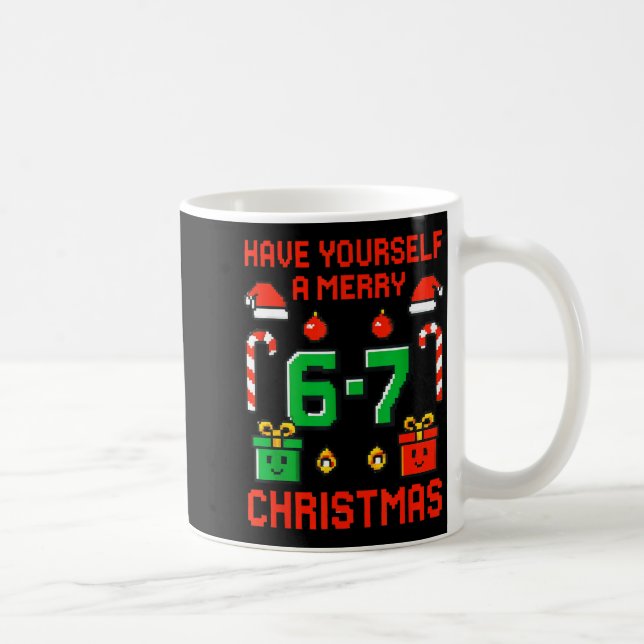 Six Seven Meme Funny Merry 67 Christmas Xmas Pajam Kaffemugg (Höger)